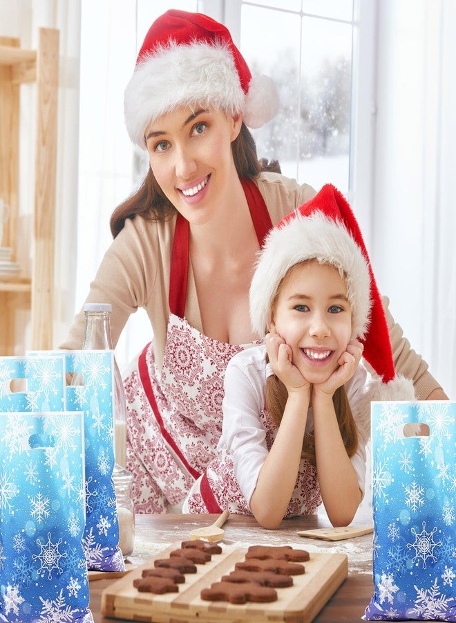 DUYIY Christmas Snowflake Gift Bags with Handles, 9.8x6.5 Inch, 60pcs Blue Plastic Party Bags for Holiday Birthday Wedding Gifts, Bulk Winter Themed Present Packaging - Image 4